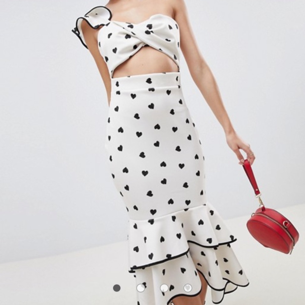 NWT ASOS cream and black heart print cutout dress